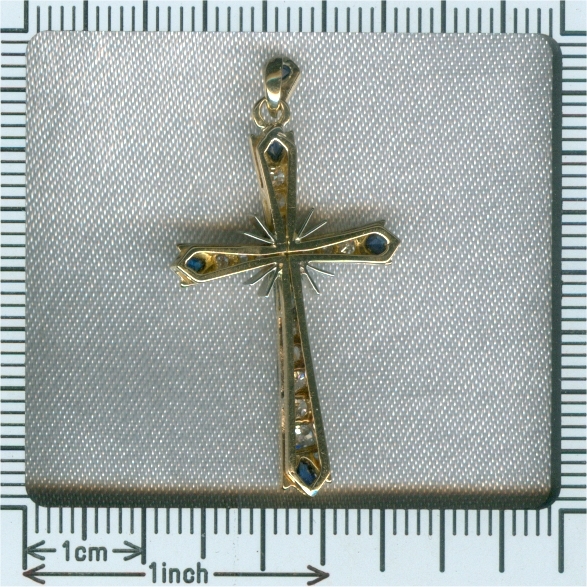 Estate Art Deco cross with diamonds sapphires and a pearl